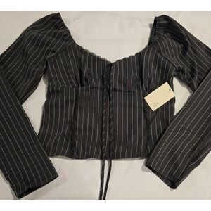 NWT Women's PIE IN THE SKY Cropped Pullover Long Sleeve V-Neck Smocked Back XL